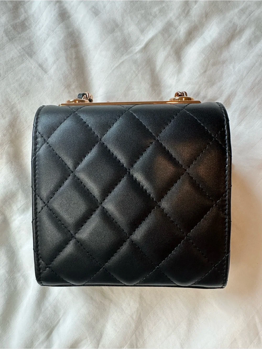 CHANEL Lambskin Quilted Mini Trendy CC Bag in Black, Rose Gold Hardware